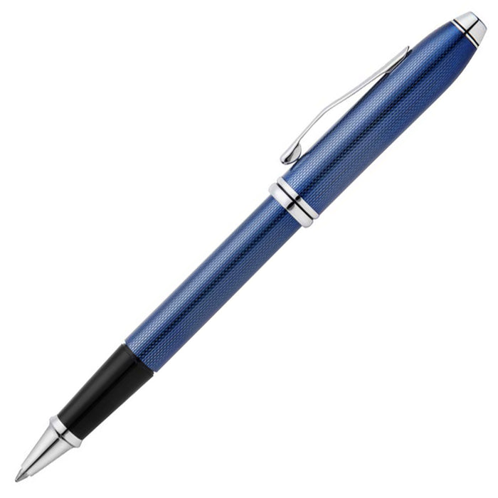Cross Townsend Polished Translucent Cobalt Blue Engraved Diamond Pattern Rollerball Pen