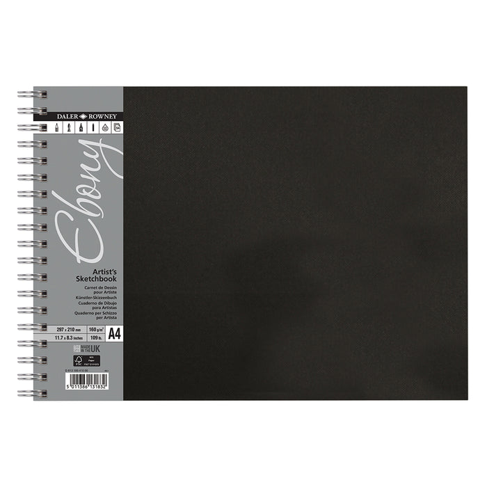 Daler-Rowney Ebony Wirebound Sketchbook A4 Landscape 160G 54 Sheets