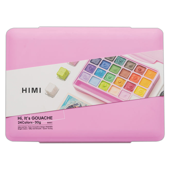 HIMI Jelly Cup Gouache Set of 24 Colours Pink Case
