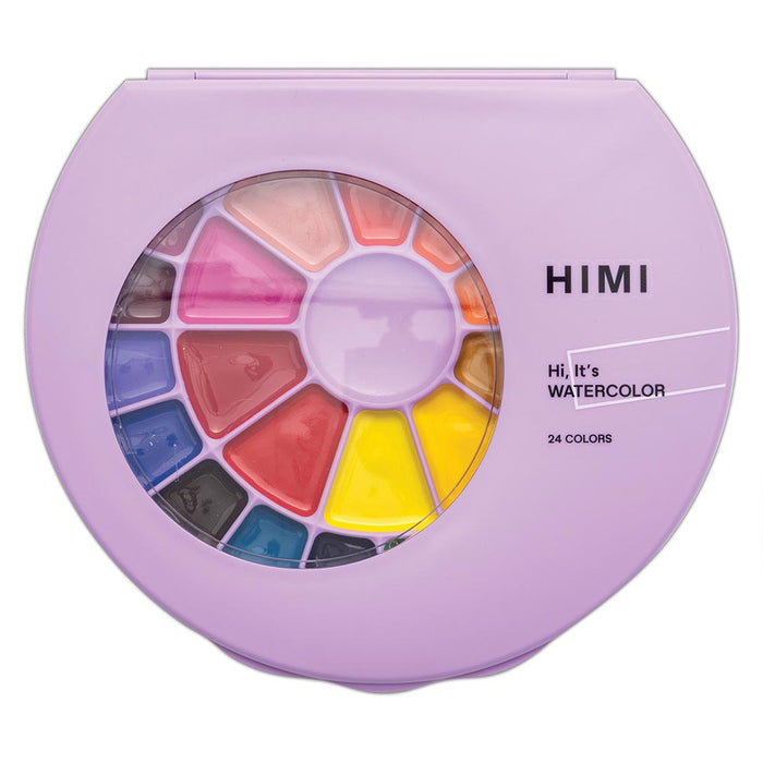 HIMI Semi-Moist Watercolour Set of 24 Pans + Brush Purple Case