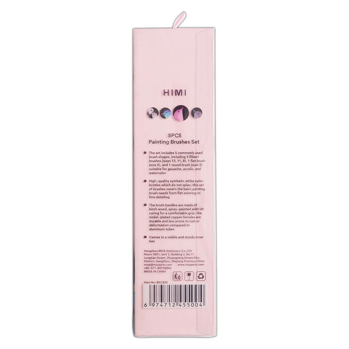 HIMI Set of 5 Brushes Filbert Flat and Round Pink