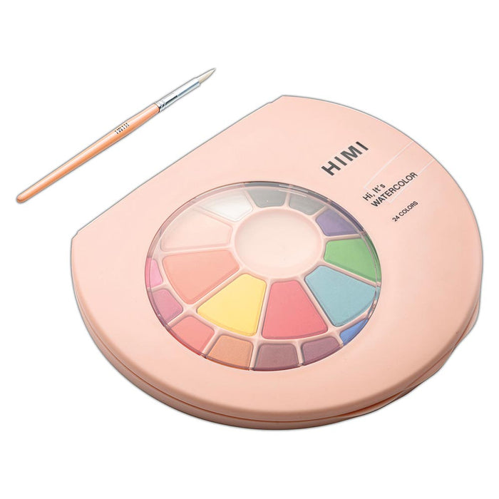 HIMI Solid Watercolour Set of 24 Pans + Brush Pink Case