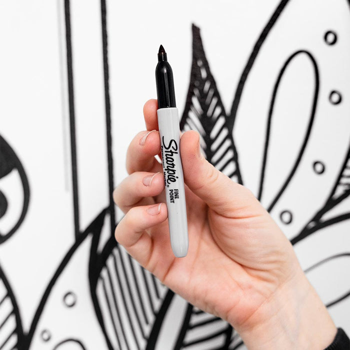 Sharpie Permanent Marker Pen Fine Point Black Set of 12