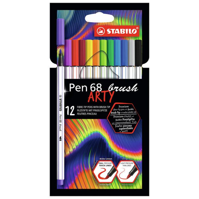 STABILO ARTY Pen 68 Brush Wallet of 12 Assorted Colours by STABILO at Cult Pens
