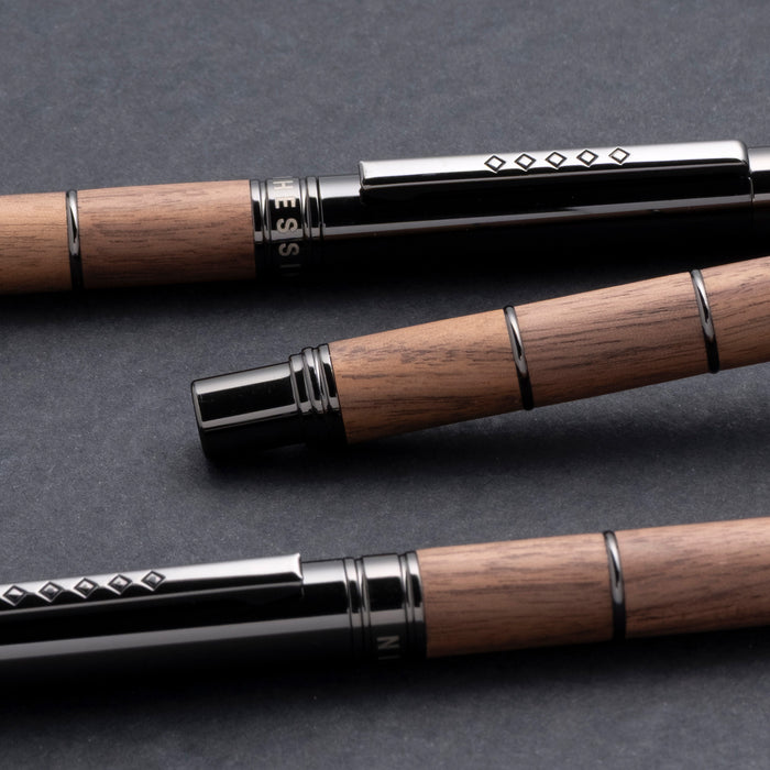 Tom Hessin Revolution Rollerball Pen Rustic Wood Barrel with Gunmetal Trim
