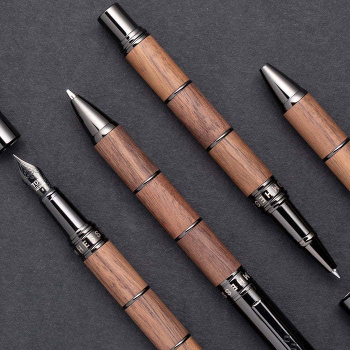Tom Hessin Revolution Rollerball Pen Rustic Wood Barrel with Gunmetal Trim