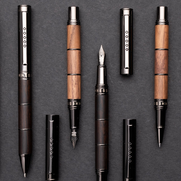 Tom Hessin Revolution Rollerball Pen Rustic Wood Barrel with Gunmetal Trim