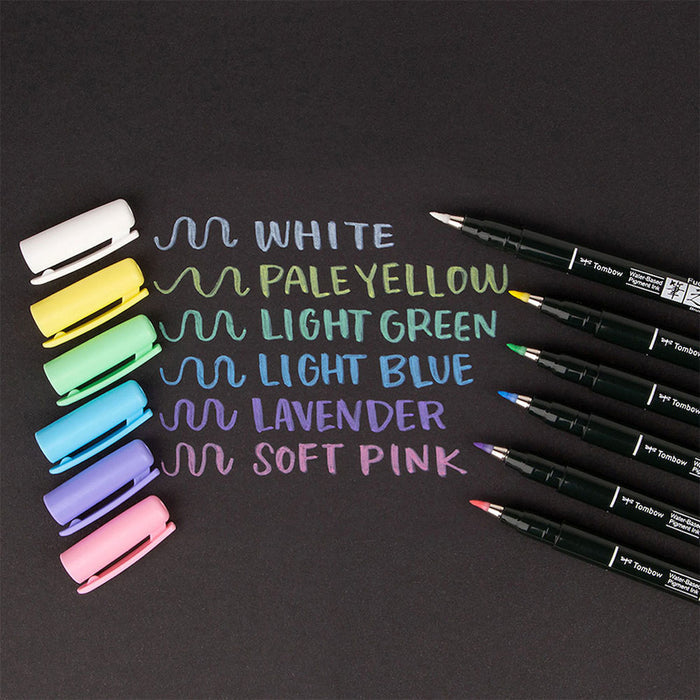 Tombow Fudenosuke Pastel Brush Pen for Black Paper Assorted Set of 6 by Tombow at Cult Pens