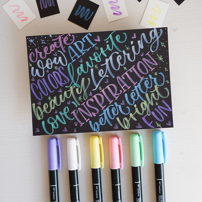 Tombow Fudenosuke Pastel Brush Pen for Black Paper Assorted Set of 6 by Tombow at Cult Pens