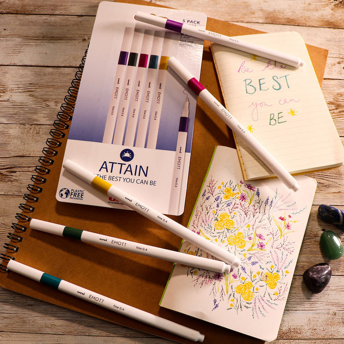 Uni-ball On Point Emott Coloured Pen 5 Pack Attain by Uni at Cult Pens