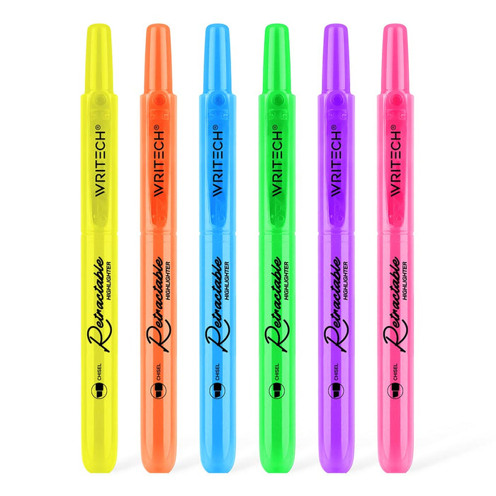WRITECH Retractable Highlighter Set of 6 Assorted Colours