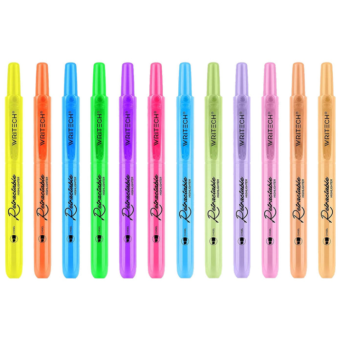 WRITECH Retractable Highlighters Set of 12 Neon and Pastel